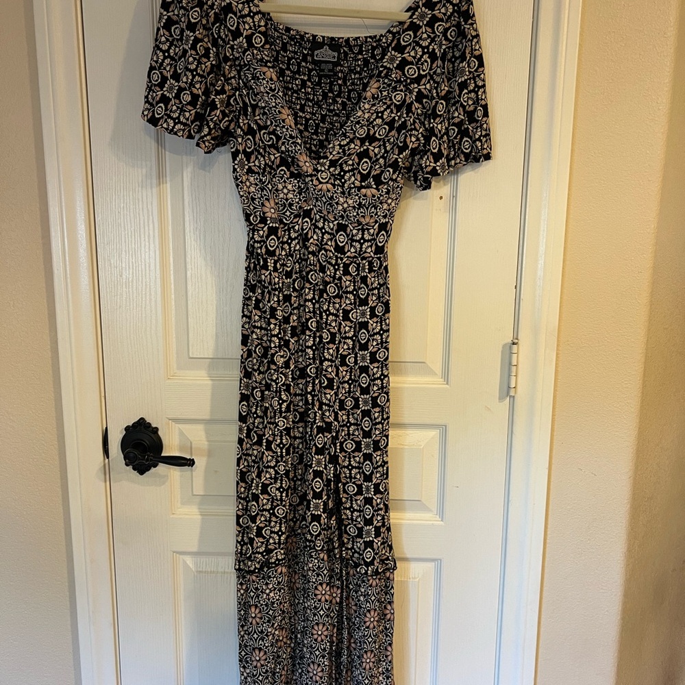 Angie Black and Cream Patterned Maxi Dress